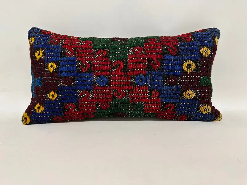 Aztec Pillow Sham, Cushion Case, Kilim Pillow Cover, 12x24 Red Cushion, Handmade Kilim Cushion, Throw Kilim Pillow, Retro Pillow Sham - 1