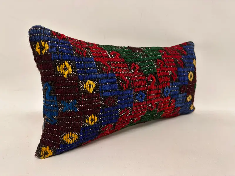 Aztec Pillow Sham, Cushion Case, Kilim Pillow Cover, 12x24 Red Cushion, Handmade Kilim Cushion, Throw Kilim Pillow, Retro Pillow Sham - 4