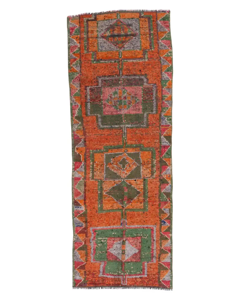 Türkischer Teppich, Läufer 3,1x8,5 ft Vintage Teppich, Orange Blumen Wollteppich - 1