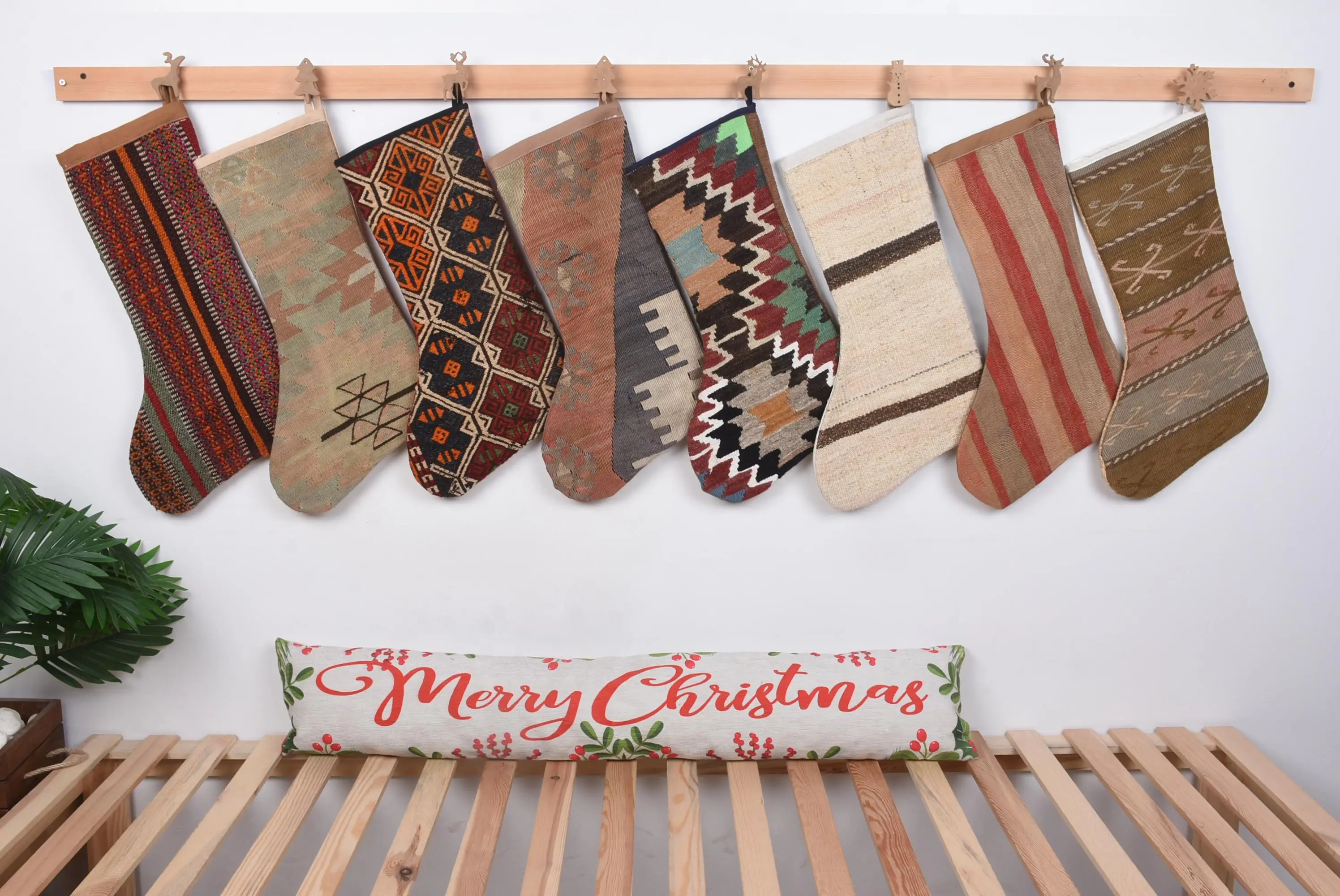 Festive Kilim Christmas Ornaments Pattern, 8-Inch Decorative Stocking - 1