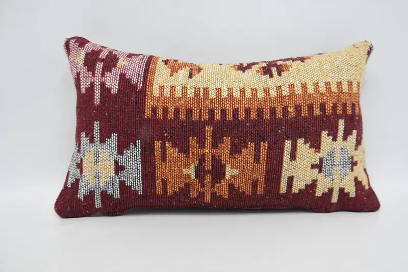 Boho Pillow Sham Cover, Vintage Pillow, 12x20 Red Pillow Cover, Pillow Case, Kilim Pillow, Garden Cushion Cover, Wholesale Pillow Sham - 1