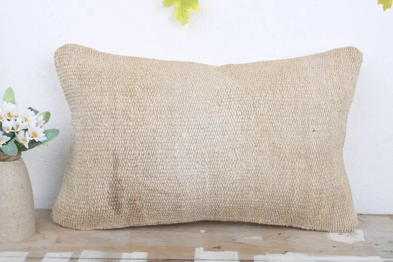 Turkish Pillow, Kilim Pillow, Handwoven Cushion Cover, 12x20 White Cushion Case, Ethnical Kilim Rug Pillow, Pillow Sham, Handmade Pillow - 2