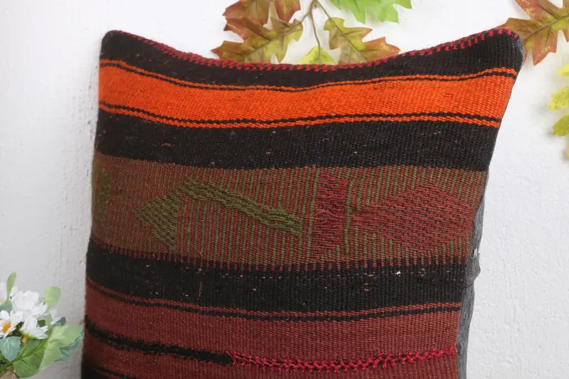 Kilim Cushion Sham, Yoga Pillow Cover, 18x18 Brown Pillow Case, Home Decor Pillow, Handwoven Pillow Cover Cushion, Turkish Pillow, Pillow Case - 5