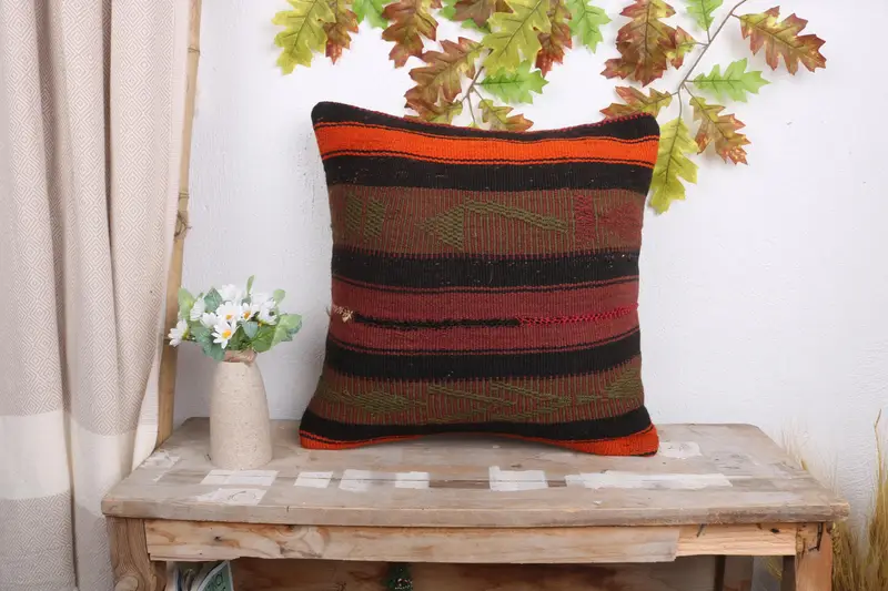 Kilim Cushion Sham, Yoga Pillow Cover, 18x18 Brown Pillow Case, Home Decor Pillow, Handwoven Pillow Cover Cushion, Turkish Pillow, Pillow Case - 1