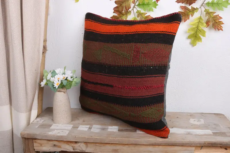 Kilim Cushion Sham, Yoga Pillow Cover, 18x18 Brown Pillow Case, Home Decor Pillow, Handwoven Pillow Cover Cushion, Turkish Pillow, Pillow Case - 4