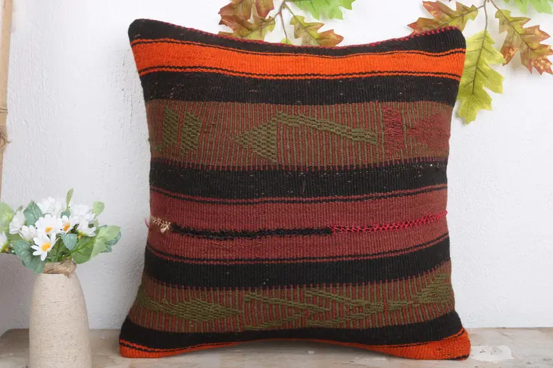 Kilim Cushion Sham, Yoga Pillow Cover, 18x18 Brown Pillow Case, Home Decor Pillow, Handwoven Pillow Cover Cushion, Turkish Pillow, Pillow Case - 2