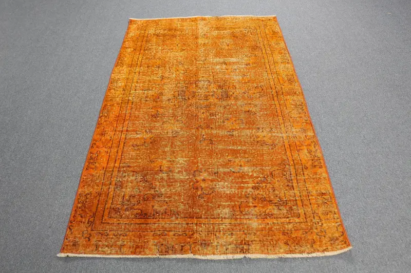 オレンジ アニマルプリント ラグ 3.7x6.6フィート 鮮やかな装飾