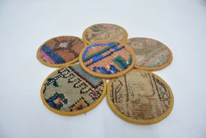 Posavasos redondos bohemios azules y marrones, posavasos bohemios únicos