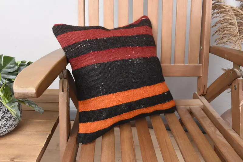 Kilim Pillow, Retro Cushion Case, Pillow for Sofa, Vintage Kilim Pillow, Cushion Case, Office Chair Cushion, 14x14 Red Pillow Sham - 2