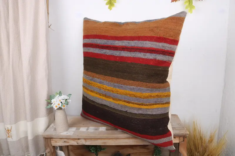Cozy Throw Pillow, Antique Pillows, Traditional Pillow Case, Vintage Kilim Throw Pillow, 28x28 Brown Cushion Case, Pillow, Ethnical Kilim Rug Pillow - 4