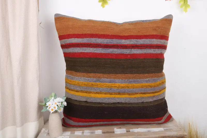 Cozy Throw Pillow, Antique Pillows, Traditional Pillow Case, Vintage Kilim Throw Pillow, 28x28 Brown Cushion Case, Pillow, Ethnical Kilim Rug Pillow - 2