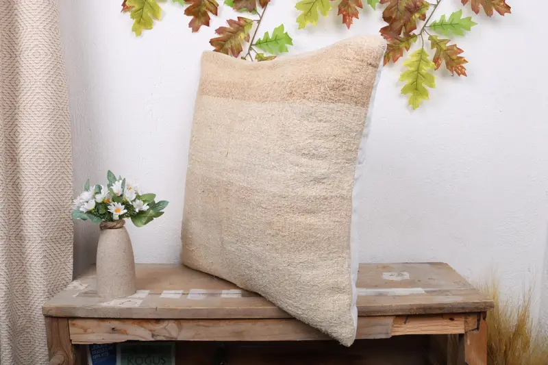 Pillow, Pillow for Sofa, Turkish Kilim Pillow, Nomadic Cushion, Turkish Pillow, 20x20 Beige Pillow Sham, Turkish Corner Cushion Cover - 4