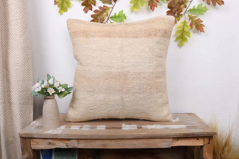 Pillow, Pillow for Sofa, Turkish Kilim Pillow, Nomadic Cushion, Turkish Pillow, 20x20 Beige Pillow Sham, Turkish Corner Cushion Cover - 1