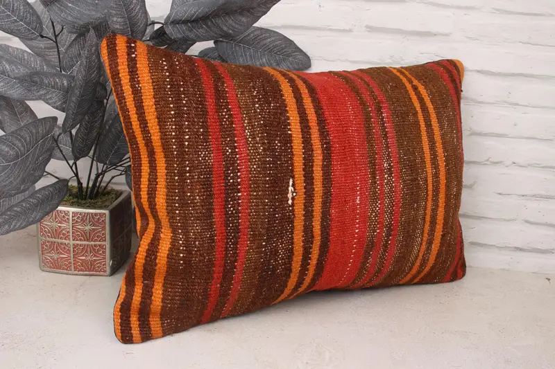 Pillow, Throw Kilim Pillow, 16x24 Red Pillow Case, Traditional Pillow Sham, Pillow for Couch, Handmade Kilim Cushion, Pattern Throw Pillow Case - 3