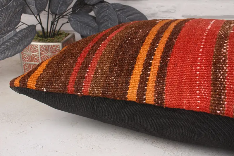 Pillow, Throw Kilim Pillow, 16x24 Red Pillow Case, Traditional Pillow Sham, Pillow for Couch, Handmade Kilim Cushion, Pattern Throw Pillow Case - 6