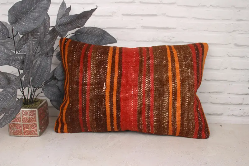 Pillow, Throw Kilim Pillow, 16x24 Red Pillow Case, Traditional Pillow Sham, Pillow for Couch, Handmade Kilim Cushion, Pattern Throw Pillow Case - 1