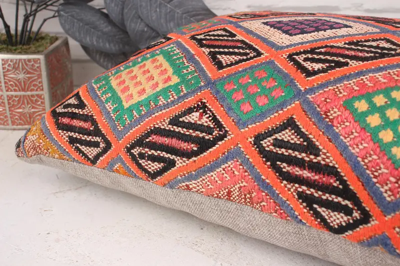 Vintage Kilim Pillow, Handmade Kilim Cushion, Chair Pillow Sham, Pillow for Sofa, Cushion Case, Armchair Pillow Sham, 16x24 Orange Pillow Sham - 6
