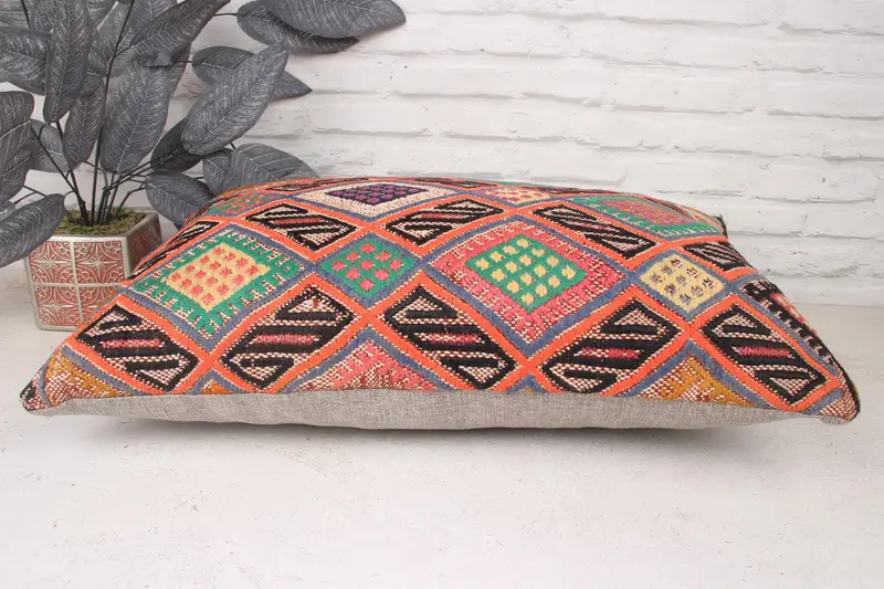 Vintage Kilim Pillow, Handmade Kilim Cushion, Chair Pillow Sham, Pillow for Sofa, Cushion Case, Armchair Pillow Sham, 16x24 Orange Pillow Sham - 5