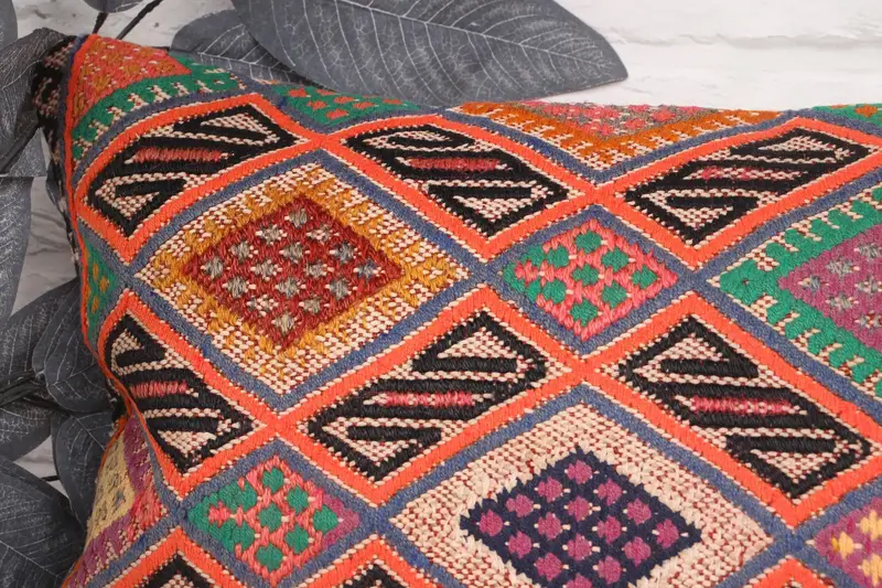 Vintage Kilim Pillow, Handmade Kilim Cushion, Chair Pillow Sham, Pillow for Sofa, Cushion Case, Armchair Pillow Sham, 16x24 Orange Pillow Sham - 2
