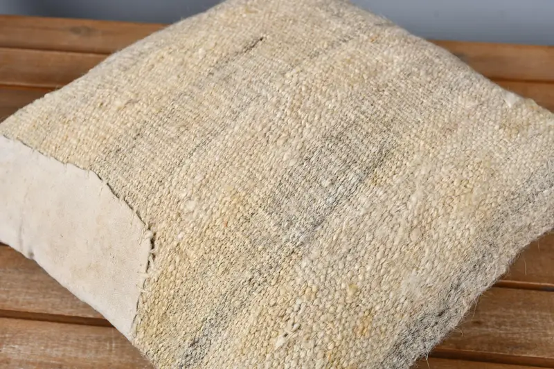 14x14 Beige Pillow Sham, Turkish Pillow, Cushion Case, Turkish Kilim Pillow, Handwoven Pillow Sham, Kilim Cushion Sham, Pattern Throw Cushion - 3