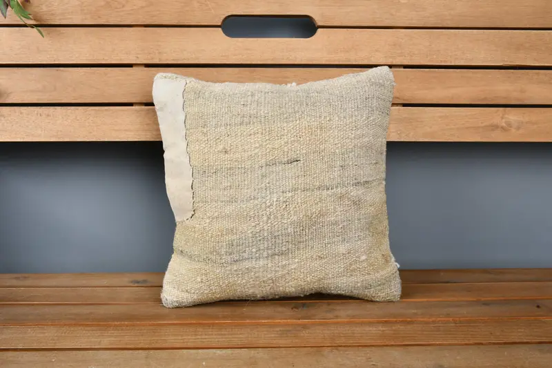14x14 Beige Pillow Sham, Turkish Pillow, Cushion Case, Turkish Kilim Pillow, Handwoven Pillow Sham, Kilim Cushion Sham, Pattern Throw Cushion - 6