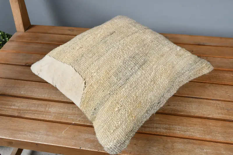 14x14 Beige Pillow Sham, Turkish Pillow, Cushion Case, Turkish Kilim Pillow, Handwoven Pillow Sham, Kilim Cushion Sham, Pattern Throw Cushion - 1