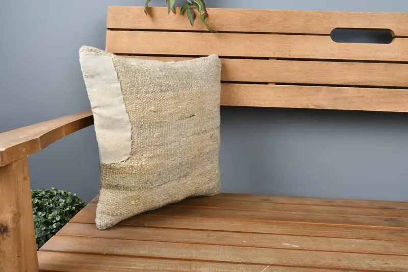 14x14 Beige Pillow Sham, Turkish Pillow, Cushion Case, Turkish Kilim Pillow, Handwoven Pillow Sham, Kilim Cushion Sham, Pattern Throw Cushion - 2