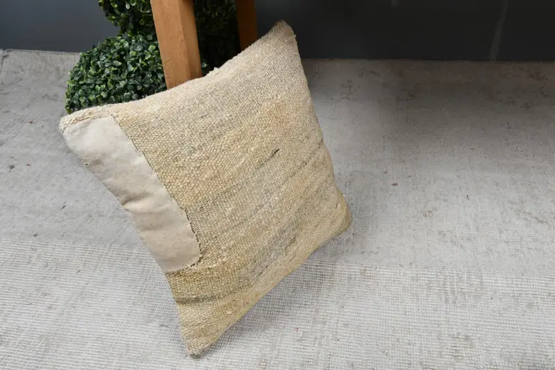 14x14 Beige Pillow Sham, Turkish Pillow, Cushion Case, Turkish Kilim Pillow, Handwoven Pillow Sham, Kilim Cushion Sham, Pattern Throw Cushion - 7
