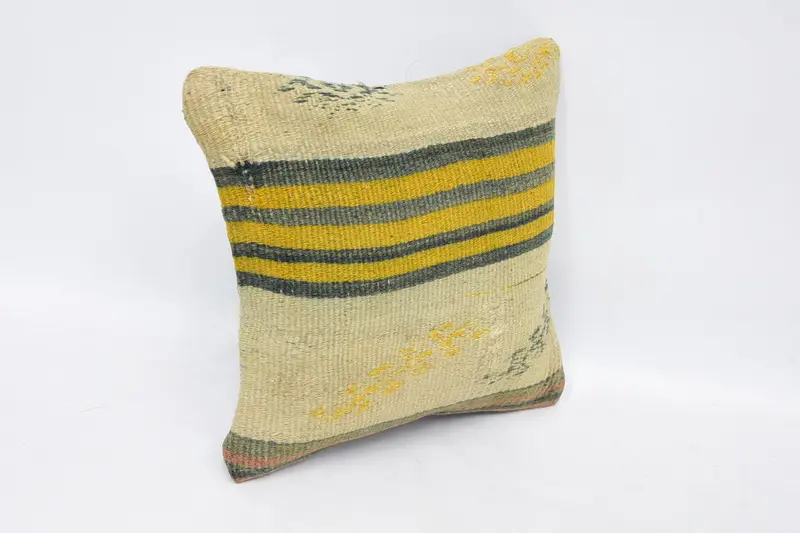 Turkish Kilim Pillow, Decorative Throw Cushion, 12x12 Beige Cushion Case, Pillow for Couch, Knitted Cushion Cover, Antique Pillows, Pillow Case - 3