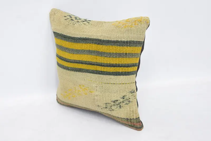 Turkish Kilim Pillow, Decorative Throw Cushion, 12x12 Beige Cushion Case, Pillow for Couch, Knitted Cushion Cover, Antique Pillows, Pillow Case - 4