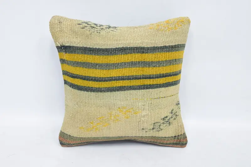 Turkish Kilim Pillow, Decorative Throw Cushion, 12x12 Beige Cushion Case, Pillow for Couch, Knitted Cushion Cover, Antique Pillows, Pillow Case - 1