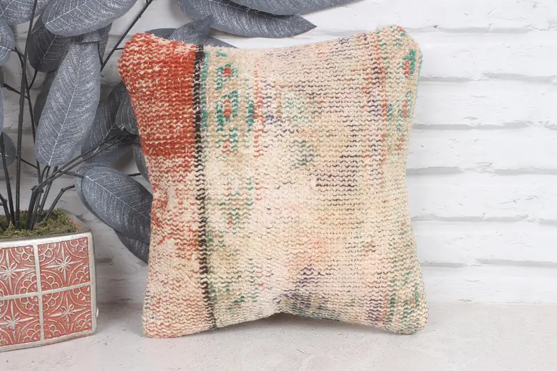 12x12 Orange Pillow Cover, Crochet Pattern Pillow, Gift Pillow, Pillow Case, Vintage Kilim Pillow, Boho Pillow, Garden Pillow Cover - 1