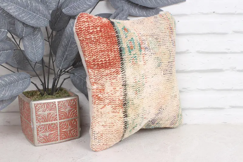 12x12 Orange Pillow Cover, Crochet Pattern Pillow, Gift Pillow, Pillow Case, Vintage Kilim Pillow, Boho Pillow, Garden Pillow Cover - 4