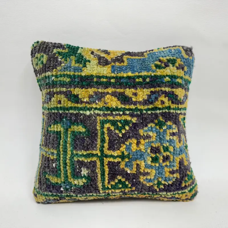 Almohada de lanzamiento bordada del suroeste azul, cojín con cremallera vintage