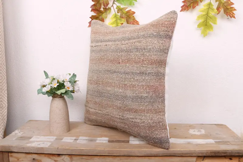 Pillow, 16x16 Beige Pillow Cover, Boho Pillow Sham Cover, Bench Pillow Sham, Interior Designer Pillow, Vintage Throw Pillow Case, Throw Kilim Pillow - 4