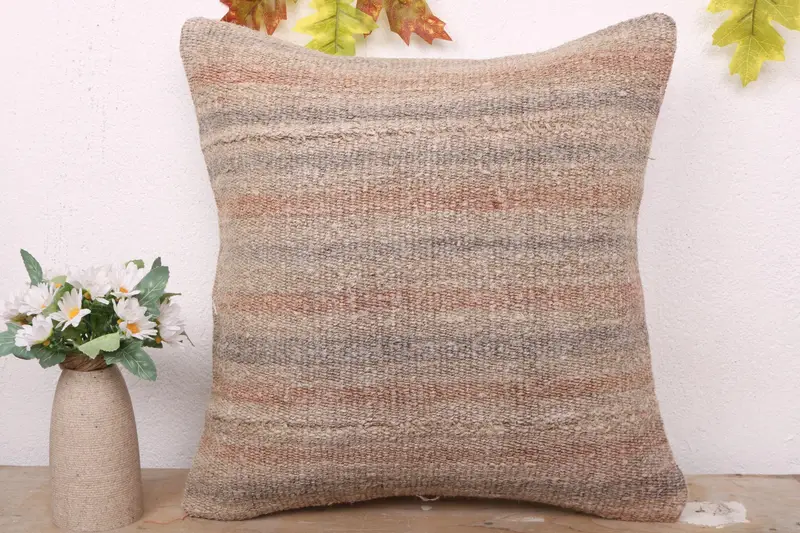 Pillow, 16x16 Beige Pillow Cover, Boho Pillow Sham Cover, Bench Pillow Sham, Interior Designer Pillow, Vintage Throw Pillow Case, Throw Kilim Pillow - 2