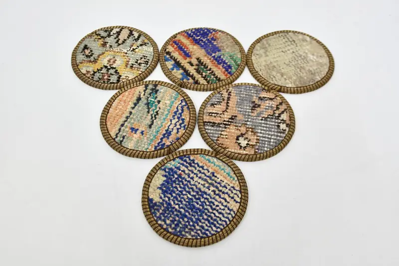 Mavi ve Bej Kilim Bardak Altlıkları, Benzersiz Etnik Kilim Bardak Altlıkları