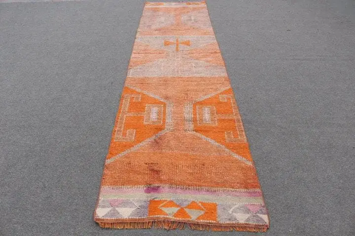 Türkischer Teppich, 2,9x11 ft Vintage Teppich, orange weißer Wollteppich - 1