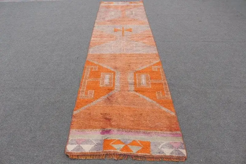 Elegant Orange Persian Rug, 2.9x11 ft Vibrant Decor