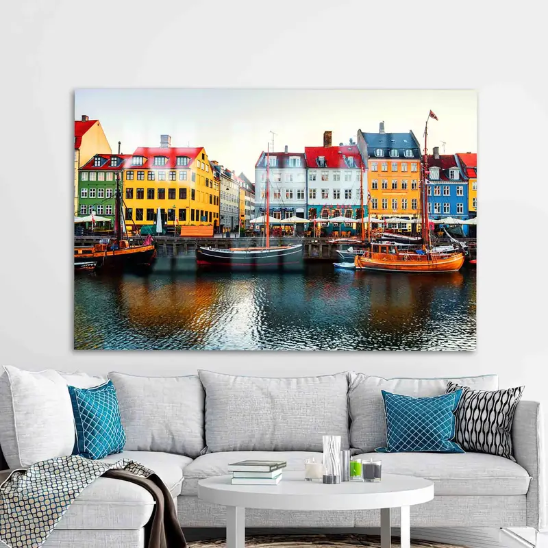 Zarif Kopenhag Şehir Manzarası Baskılı Cam - Modern Danimarka Tasarımı