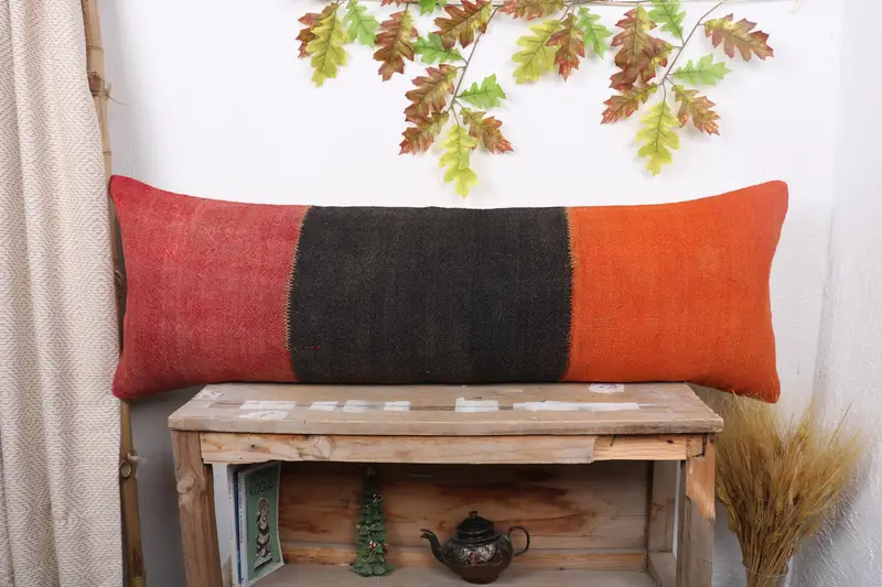 One Of A Kind Pillow, Vintage Kilim Pillow, Vintage Pillow, Handmade Rug Seat Cushion, Cushion, Boho Pillow Sham Cover, 16x48 Red Pillow Case - 1