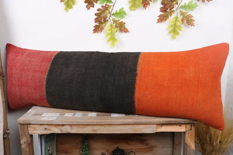 One Of A Kind Pillow, Vintage Kilim Pillow, Vintage Pillow, Handmade Rug Seat Cushion, Cushion, Boho Pillow Sham Cover, 16x48 Red Pillow Case - 4