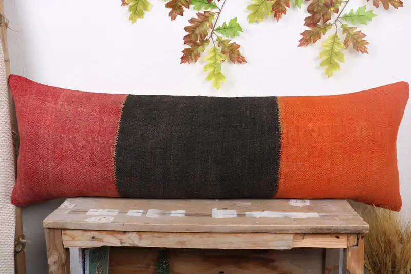 One Of A Kind Pillow, Vintage Kilim Pillow, Vintage Pillow, Handmade Rug Seat Cushion, Cushion, Boho Pillow Sham Cover, 16x48 Red Pillow Case - 2