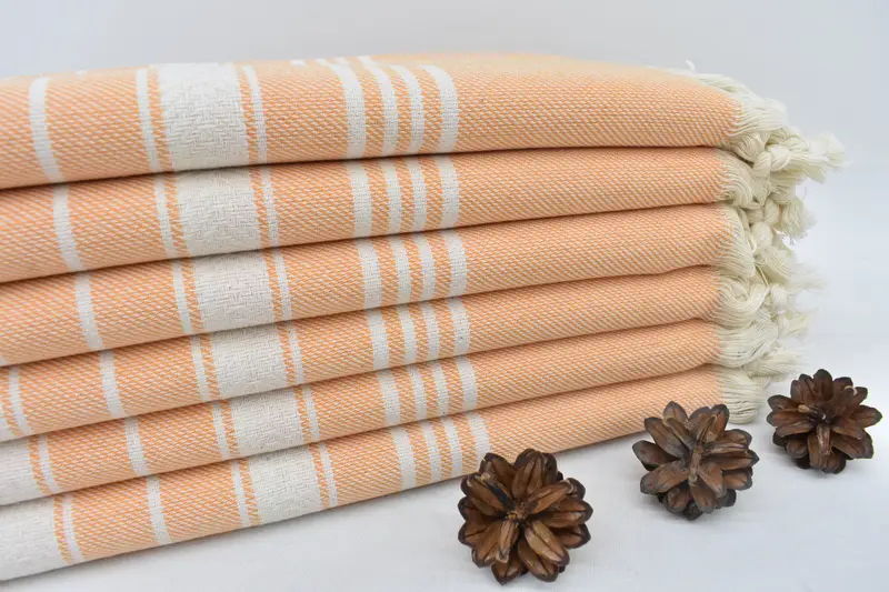 Orange Herringbone Turkish Towel, Personalized Beach Towel, 70x40 Inches