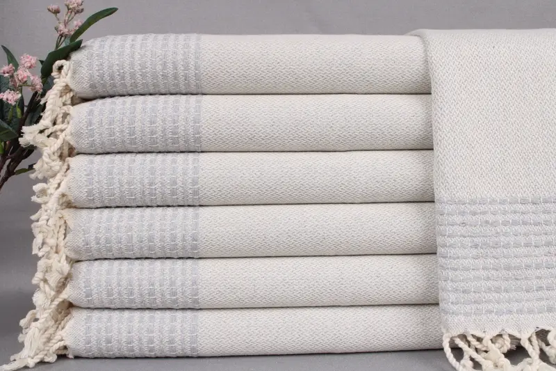 Personalized Turkish Hand Towel, Light Gray Striped, 20x40 Inches