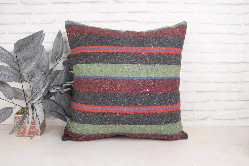 Outdoor Bolster Pillow Sham, 24x24 Green Pillow Case, Vintage Pillow, Pillow Sham, Custom Cushion Case, Kilim Pillow Cover, Gift Pillow - 1
