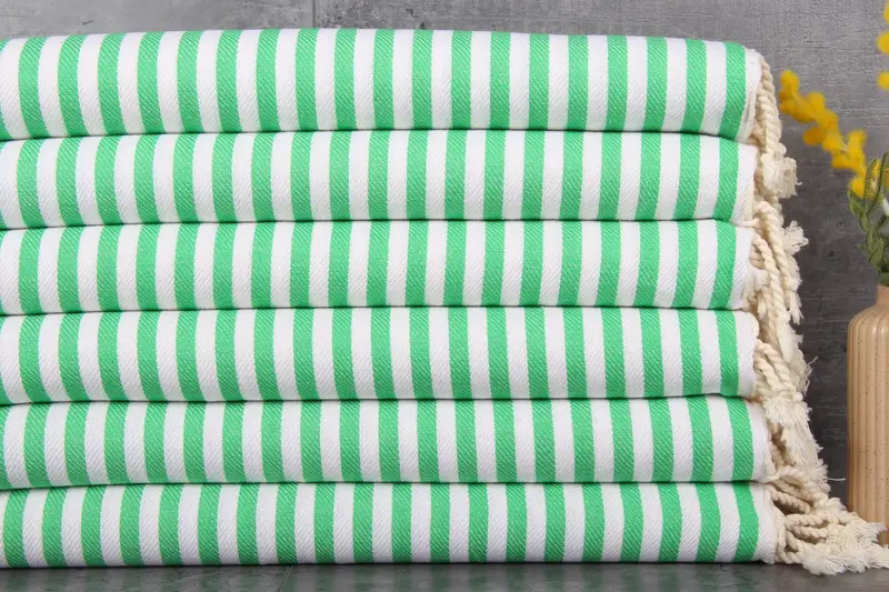 Wedding Gift Turkish Towel Green Striped Napkin, 18x40 Inches