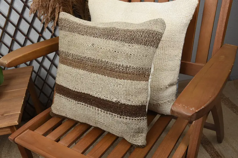 Vintage Kilim Pillow, 14x14 Beige Pillow Cover, Kilim Pillow, Vintage Kilim Throw Pillow, Pillow Sham, Southwestern Cushion Cover - 5