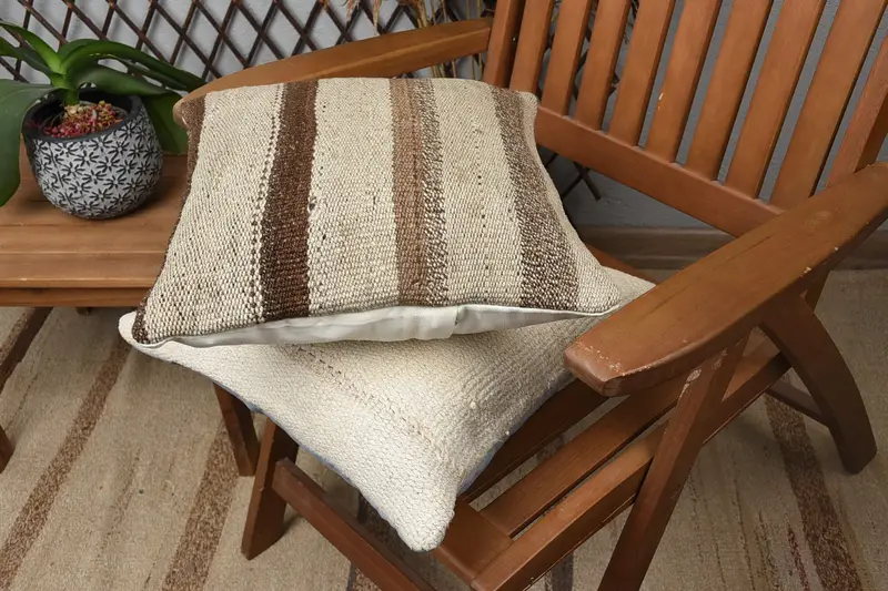 Vintage Kilim Pillow, 14x14 Beige Pillow Cover, Kilim Pillow, Vintage Kilim Throw Pillow, Pillow Sham, Southwestern Cushion Cover - 4