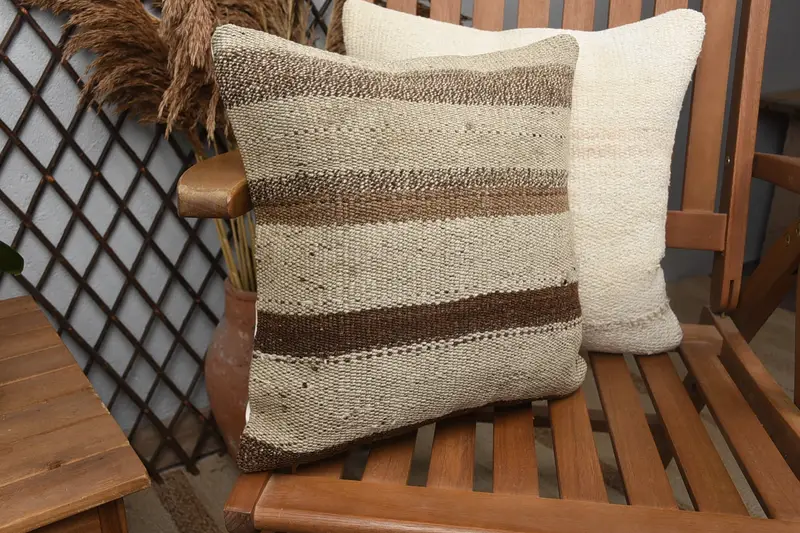 Vintage Kilim Pillow, 14x14 Beige Pillow Cover, Kilim Pillow, Vintage Kilim Throw Pillow, Pillow Sham, Southwestern Cushion Cover - 2